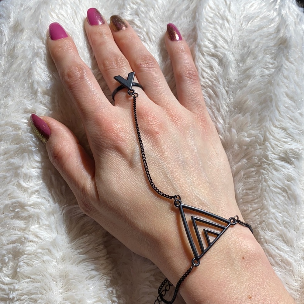 Ring bracelet combo black metal with ring and clasp hippy boho accessory